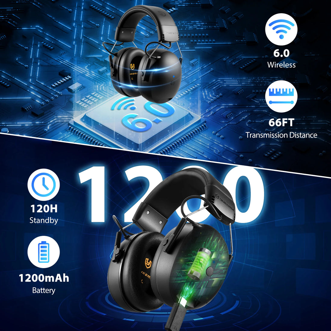 Electronic Headphone 6.0 Bluetooth Earmuffs Hearing Protection Headphones for Music Safety Noise Reduction Charging