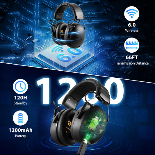 Electronic Headphone 6.0 Bluetooth Earmuffs Hearing Protection Headphones for Music Safety Noise Reduction Charging