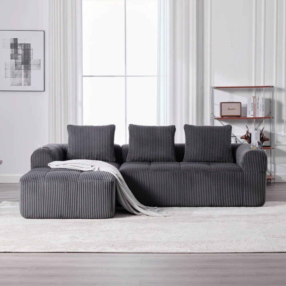 Compact Sofa Soft, Modular Sofa with Side Pocket and Beverage Holder, High Quality Comfort for Long Sitting, Incl. Pillows
