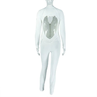 Weird Puss Casual Sporty Jumpsuits Women Zip Low-Neck Backless Full Sleeve Skinny Peach Hip High Street Style Solid Overalls