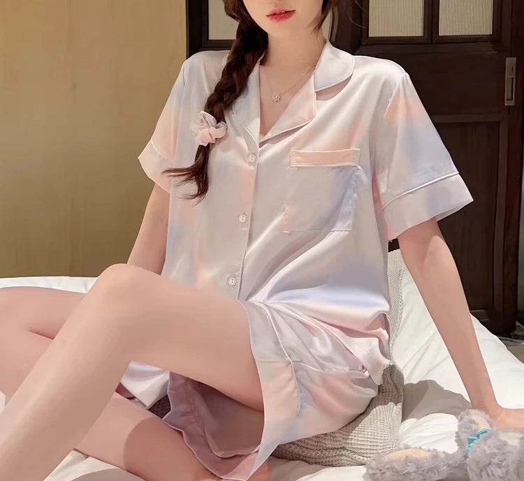 Korean Simple Sweet Ins Aesthetics Print Women's Pajamas Y2k Harajuku Colorful Trendy Sleepwear 2024 New Summer Fashion Homewear