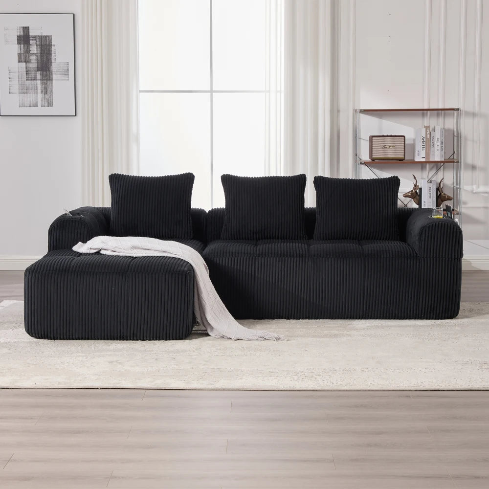 Compact Sofa Soft, Modular Sofa with Side Pocket and Beverage Holder, High Quality Comfort for Long Sitting, Incl. Pillows