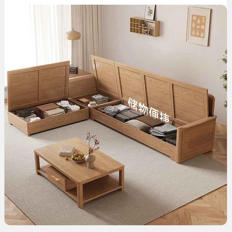 Nordic ash wood solid wood sofa combination fabric sofa modern simple large and small apartment living room