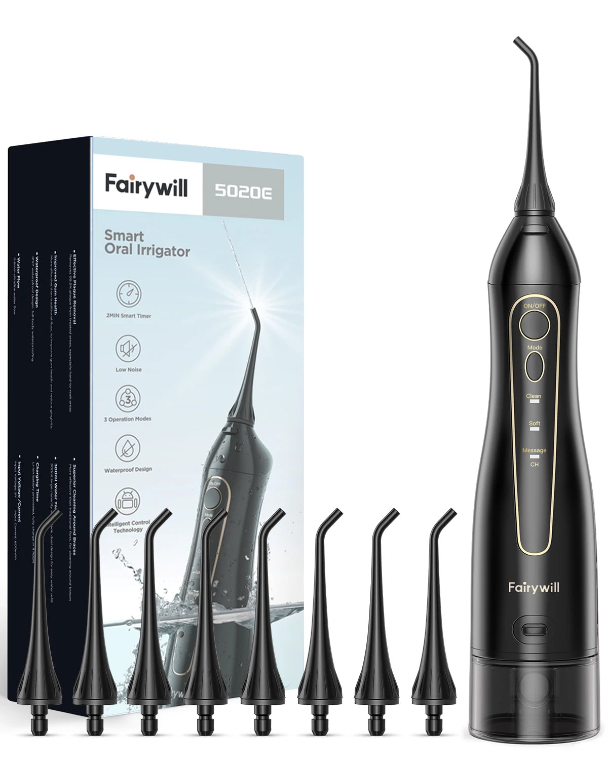 Fairywill Electric Sonic Toothbrush &amp; Water Flosser USB Charge Waterproof 5 Modes 3 Brush Heads Toothbrushes Teeth Cleaner