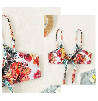 Size S-3XL Bikini Three Pieces Floral Printed Swimsuit Women Bikini Set With Mesh Long-Sleeved Blouse,Bra Top with Pad Swimwear