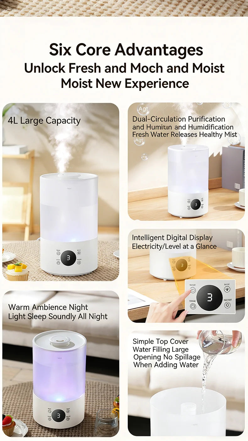 4L Large Capacity Air Humidifier with Remote Control Timer Plant Mist Aroma Diffuser for Home Office - Humidifier