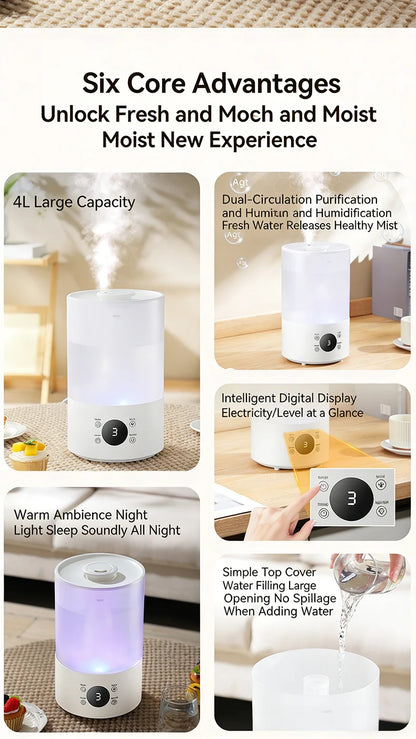 4L Large Capacity Air Humidifier with Remote Control Timer Plant Mist Aroma Diffuser for Home Office - Humidifier