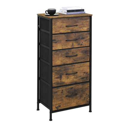 WOLTU Rustic Brown Dresser Storage Unit Chiffonier with 5 Fabric Drawers Wardrobe Living Room Cabinet
