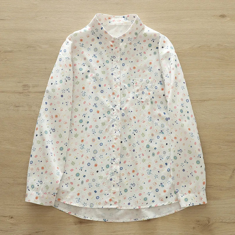 2026 Spring New Women Printed Shirts Long Sleeve Blouses Lazy Lady Tops Casual Female Clothes
