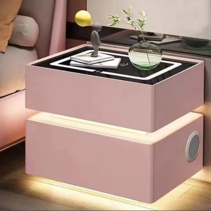 Modern Style Solid Wood Bedside Table with Wireless Charging Smart 2 Drawers Bedroom Nightstands with Lock 40cm