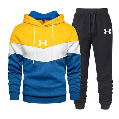 Men's printed hoodie, winter casual hoodie and pants, men's outdoor sports jogging pullover sportswear piece