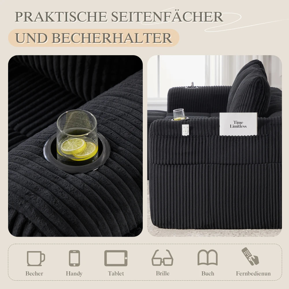 Compact Sofa Soft, Modular Sofa with Side Pocket and Beverage Holder, High Quality Comfort for Long Sitting, Incl. Pillows