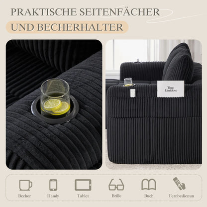 Compact Sofa Soft, Modular Sofa with Side Pocket and Beverage Holder, High Quality Comfort for Long Sitting, Incl. Pillows