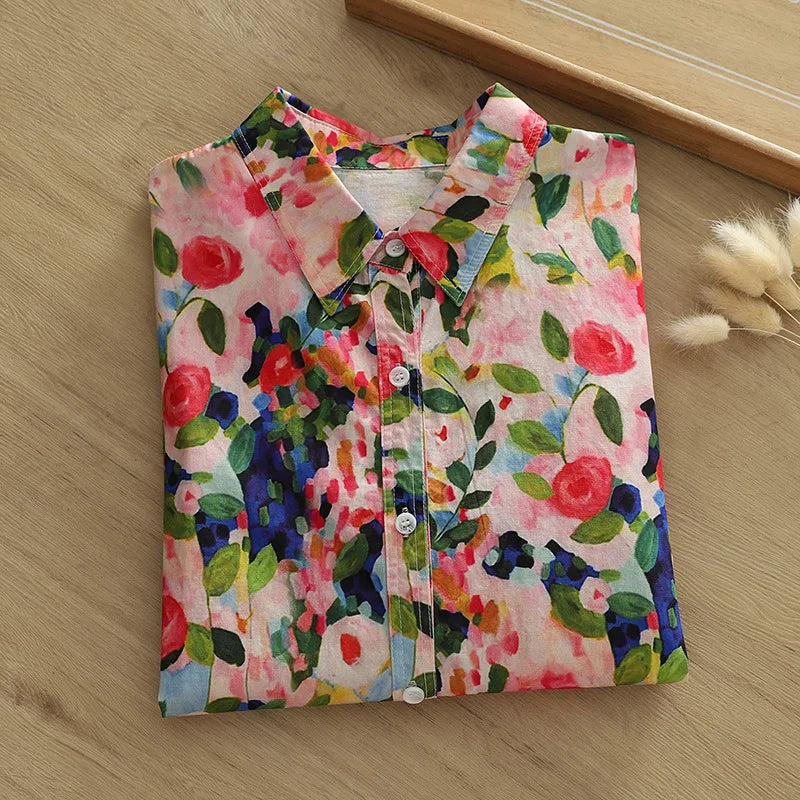 2026 Spring New Women Printed Shirts Long Sleeve Blouses Lazy Lady Tops Casual Female Clothes