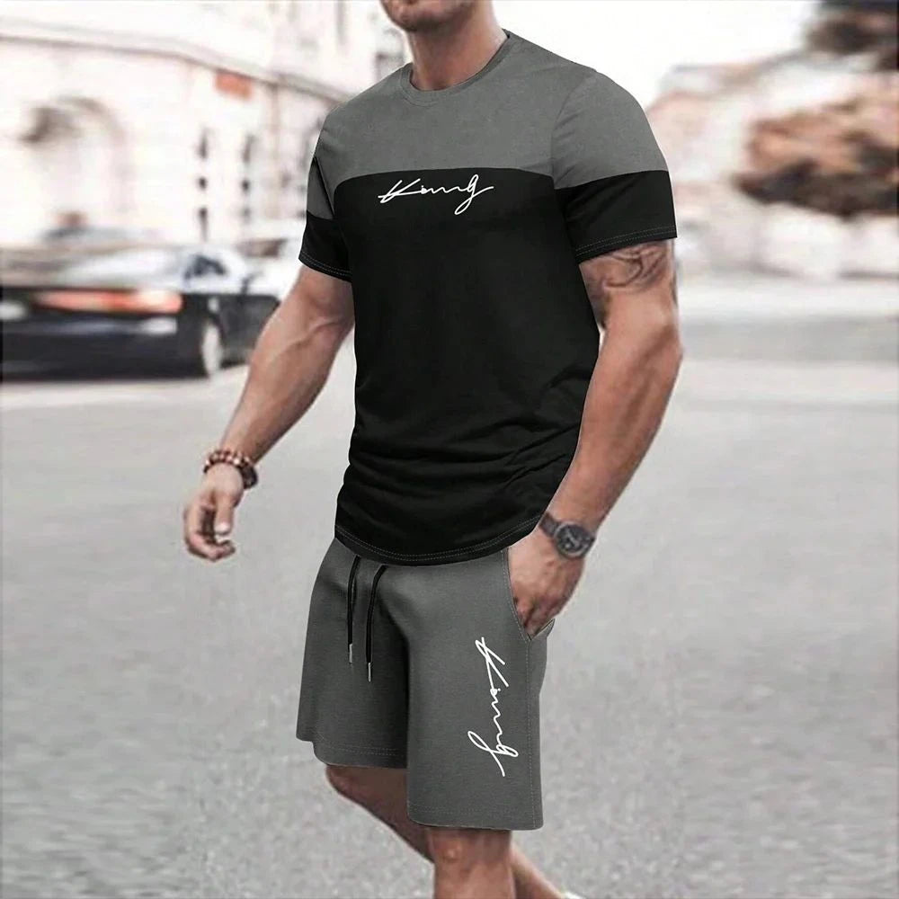 2025 Men's New Fashion Summer Casual Loose Quick Drying Top Outdoor Urban Breathable Comfortable Short Sleeve Set Street Trend T