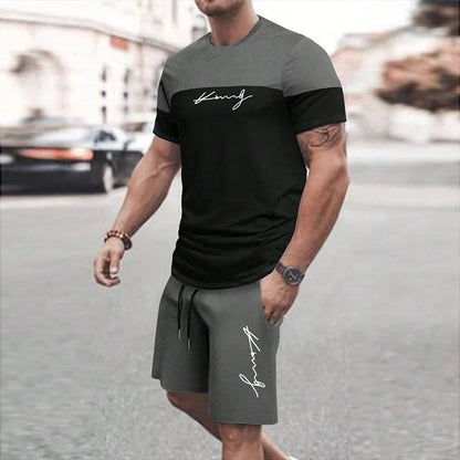 2025 Men's New Fashion Summer Casual Loose Quick Drying Top Outdoor Urban Breathable Comfortable Short Sleeve Set Street Trend T