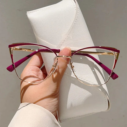 New Large Cat Eye Computer Glasses Metal Frame Women Men Anti Blue Light Round Blocking Optical Spectacle refined Eyeglasses