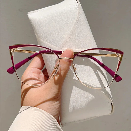 New Large Cat Eye Computer Glasses Metal Frame Women Men Anti Blue Light Round Blocking Optical Spectacle refined Eyeglasses