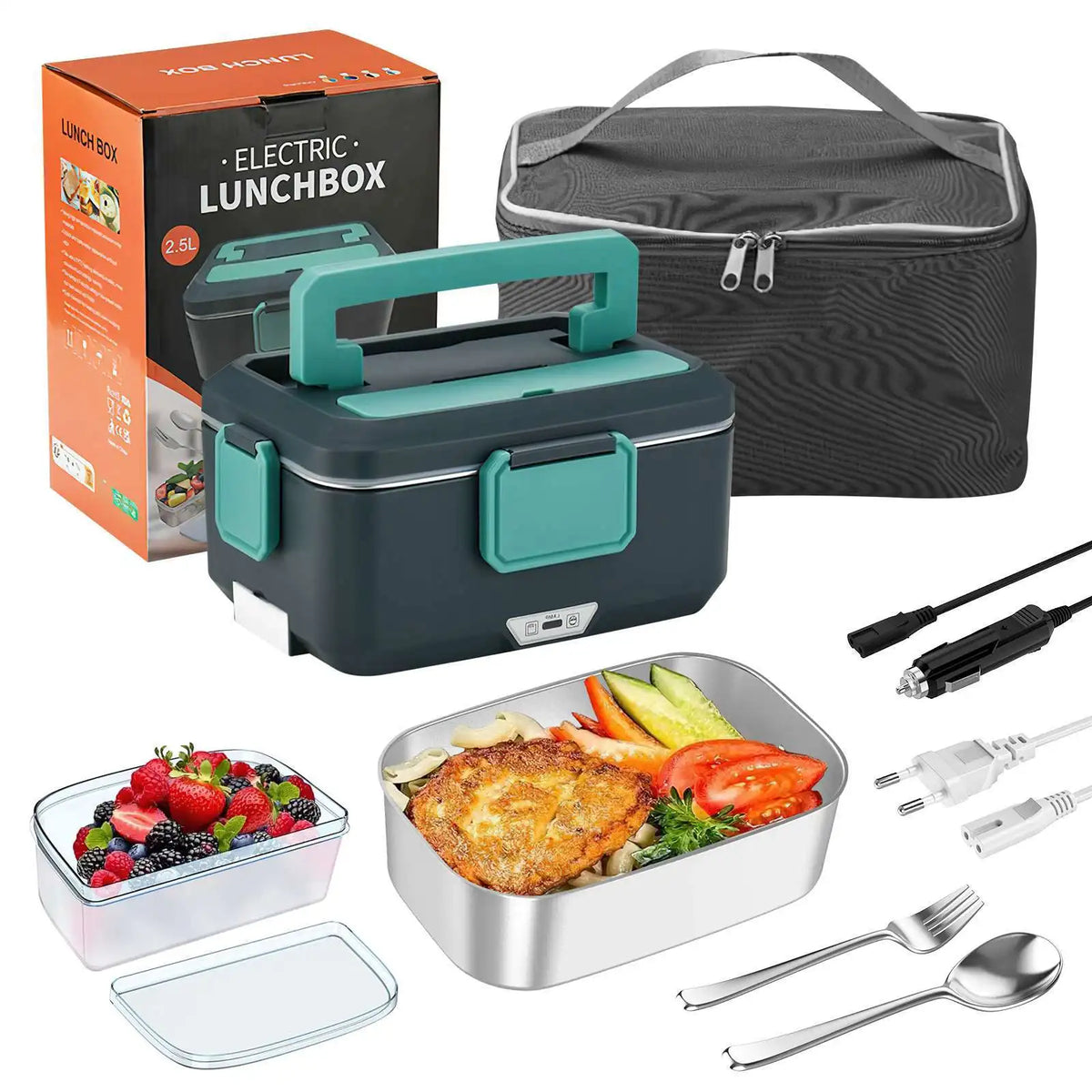 2 in 1 Electric Heating Lunch Box 1 5L For Car Home 220V 60W Portable Stainless Steel Food Container Bento Box