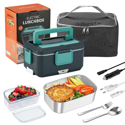 2 in 1 Electric Heating Lunch Box 1 5L For Car Home 220V 60W Portable Stainless Steel Food Container Bento Box