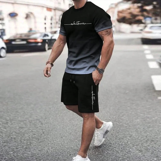 2025 Men's New Fashion Summer Casual Loose Quick Drying Top Outdoor Urban Breathable Comfortable Short Sleeve Set Street Trend T