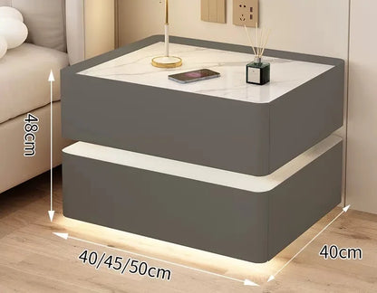 Modern Style Solid Wood Bedside Table with Wireless Charging Smart 2 Drawers Bedroom Nightstands with Lock 40cm