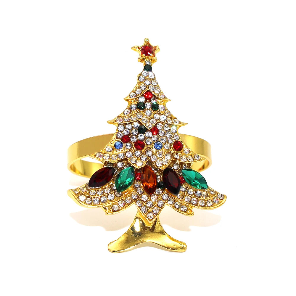 6Pcs Christmas Napkin Rings Gold Xmas Tree Deer Snowflake Hat Socks Napkin Buckles for Christmas Party Dinner Table Decorations
