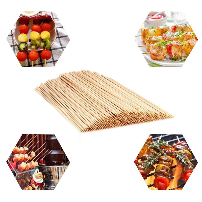 LMETJMA 90 Pcs 25cm Natural Bamboo BBQ Skewers Bamboo Sticks BBQ Kabob Skewers For Grilling Appetiser Barbecue JT47