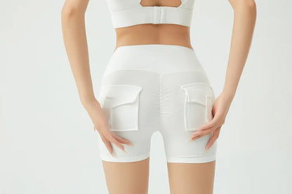 Peach Butt Fitness Shorts Women's Exercise Three-Quarter Pants Cargo Air Dry Pocket Yoga  Tight  Lift Summer