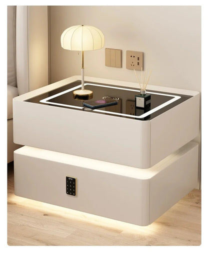 Modern Style Solid Wood Bedside Table with Wireless Charging Smart 2 Drawers Bedroom Nightstands with Lock 40cm