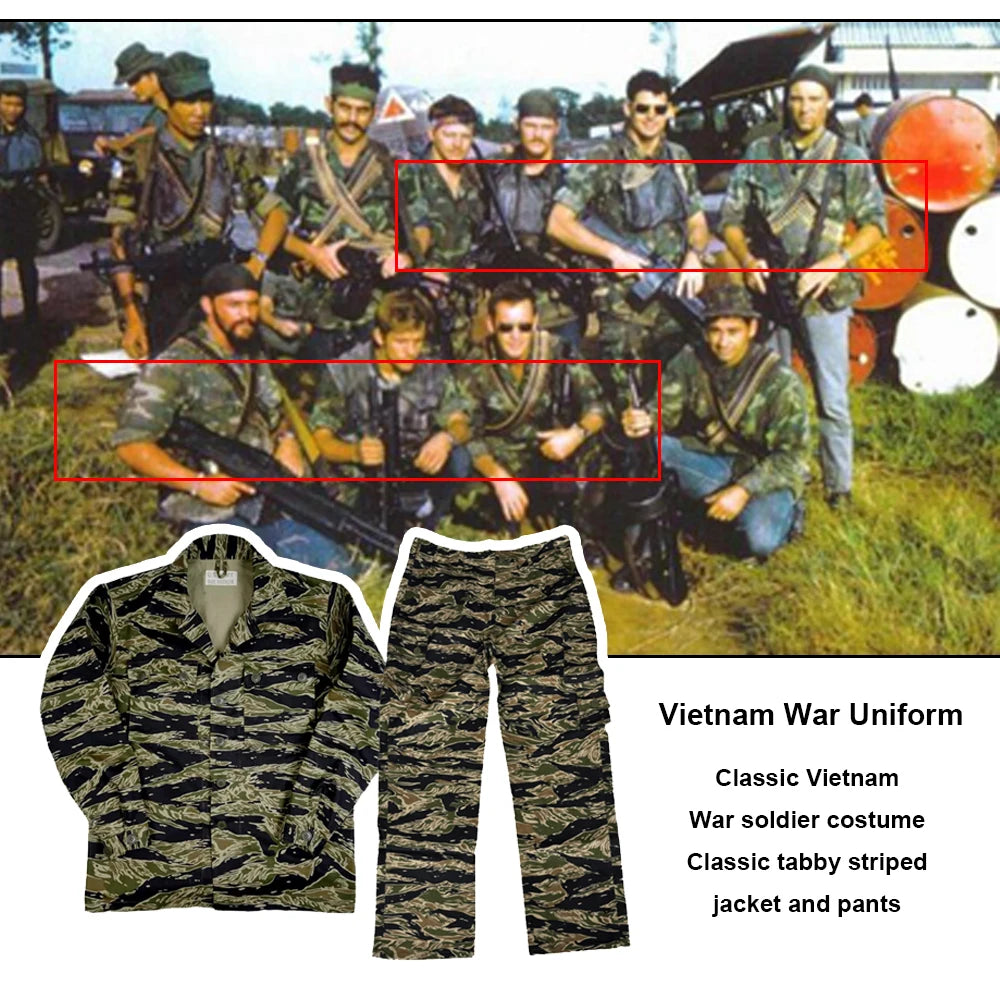 Tiger Jacket Vietnam Suit Tabby Striped Top and Pants Replica World War II Equipment Casual Training Suit WW2