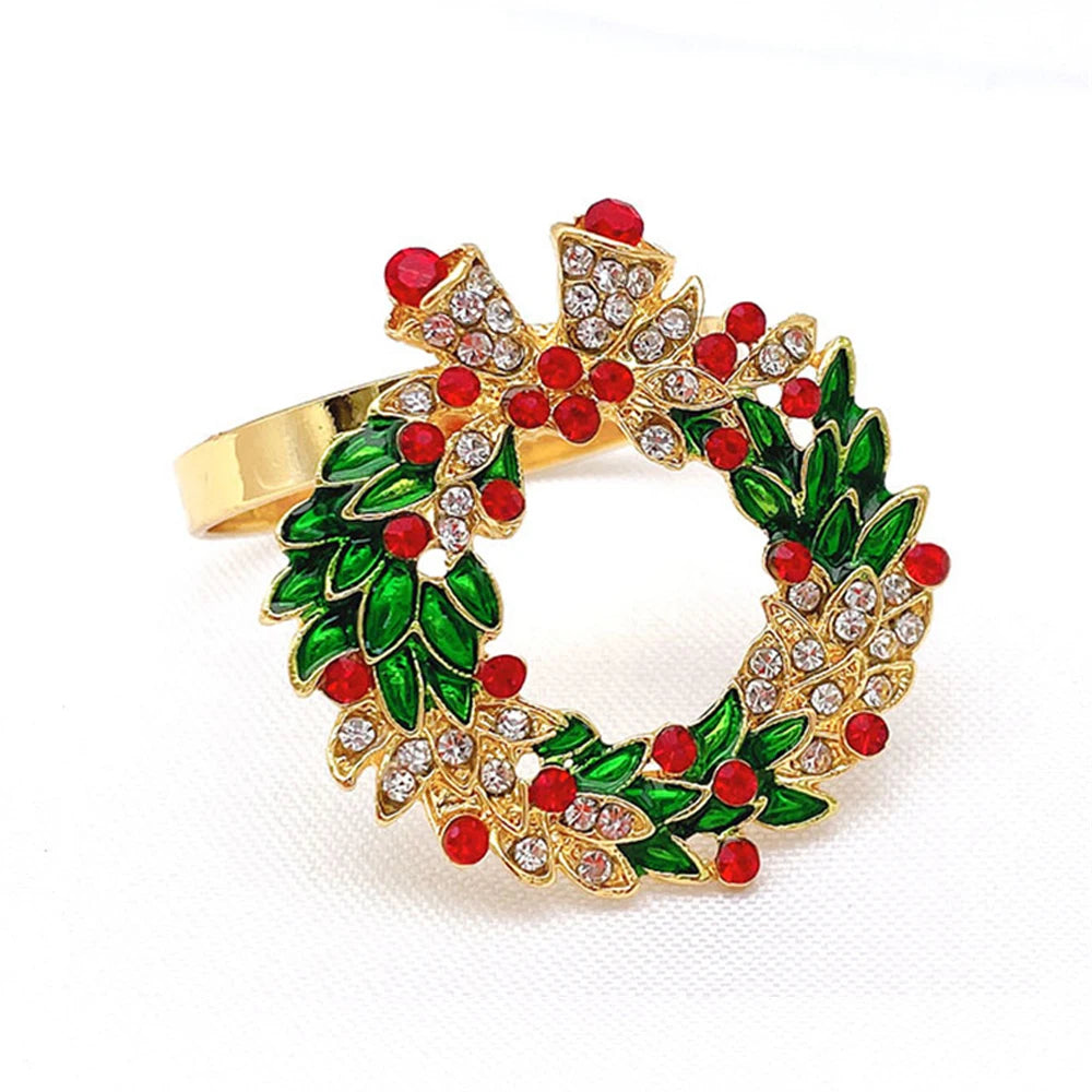 6Pcs Christmas Napkin Rings Gold Xmas Tree Deer Snowflake Hat Socks Napkin Buckles for Christmas Party Dinner Table Decorations
