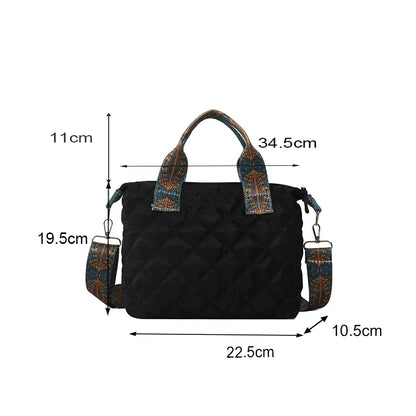 Women Wide Shoulder Belt Handbag Fall/Winter Rhombus Space Cotton Shoulder Bag Large Capacity All-Match Shopping Tote Bag