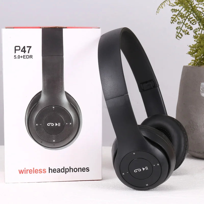Wireless Bluetooth Headphones Head Mounted P47 Foldable Bass Sport Earphones Universal for Mobile Computer PC Gaming Running Gym