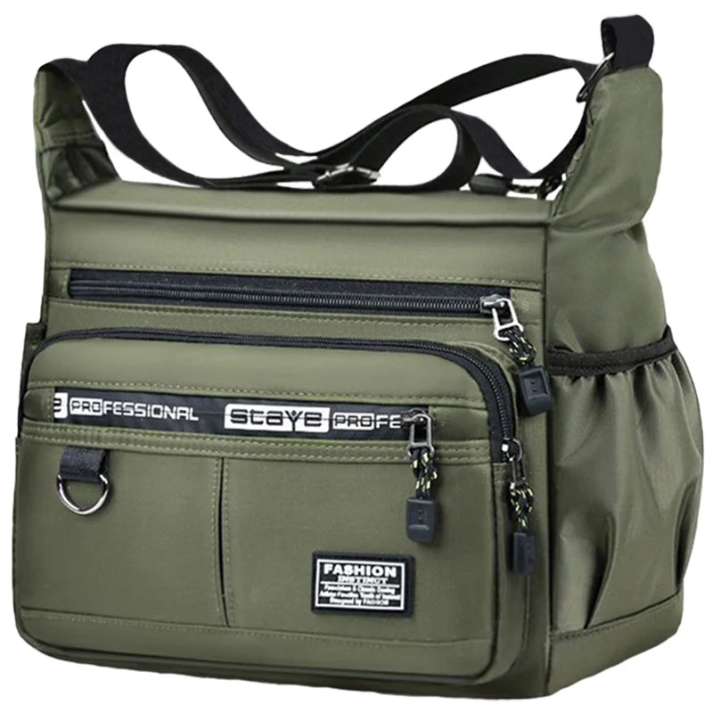 Men's cross-body bag with multi-layered pockets, adjustable shoulder strap, business single-shoulder bag