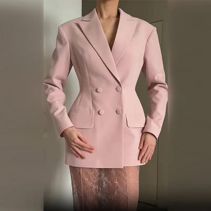 Retro Solid Suit Jacket Lace Skirt Set Women Sexy Waist-cinching Jackets Perspective Long Skirts Sets Lady 2025 Chic Streetwear