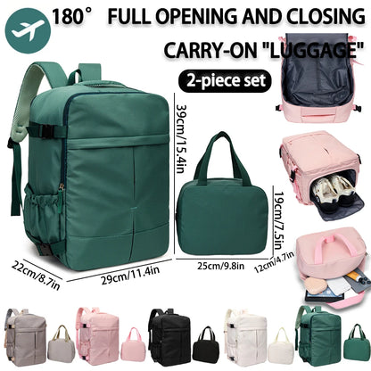 2-Piece 180 °   Full Opening Backpack & Tote Bag Set, Large Capacity Airline Approved Carry-On Luggage for Travel & Daily Use