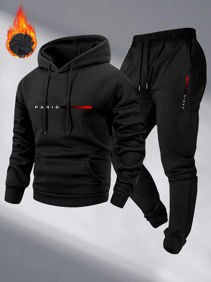 Paris Print Fashion Men's Hooded Tracksuit 2pcs Set High Quality Male Daily Casual Sports Jogging Home Outdoor Hoodie Outftis