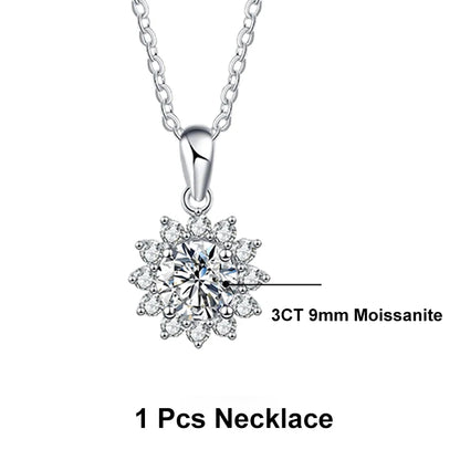 NeeTim 0.5ct 1ct 2ct 3ct Moissanite Jewelry Set 925 Silver with Gold Plated Flower Pendant Necklace Stud Earrings Sets for Women