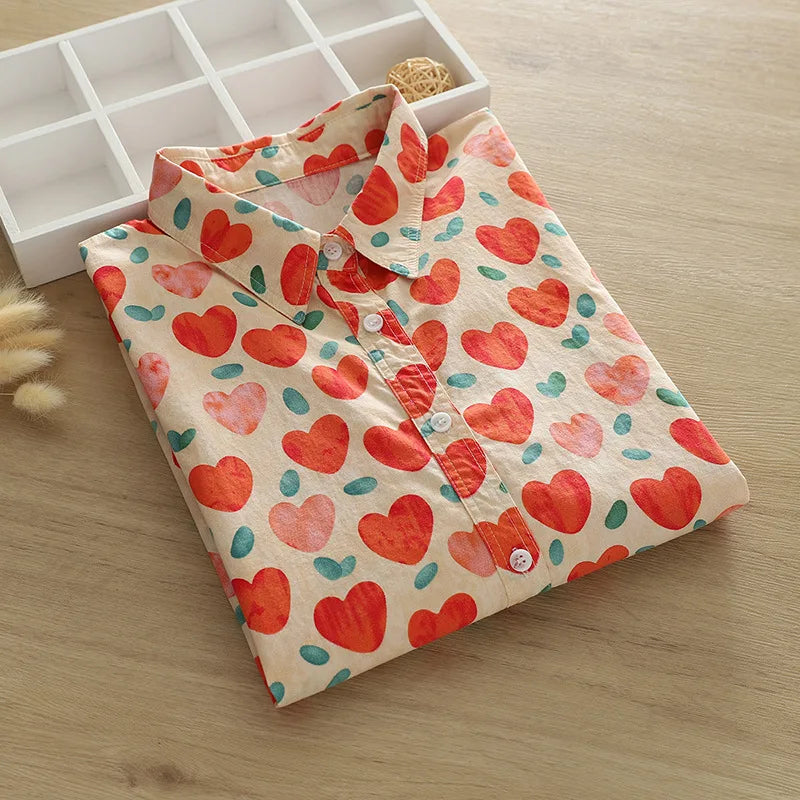 2026 Spring New Women Printed Shirts Long Sleeve Blouses Lazy Lady Tops Casual Female Clothes