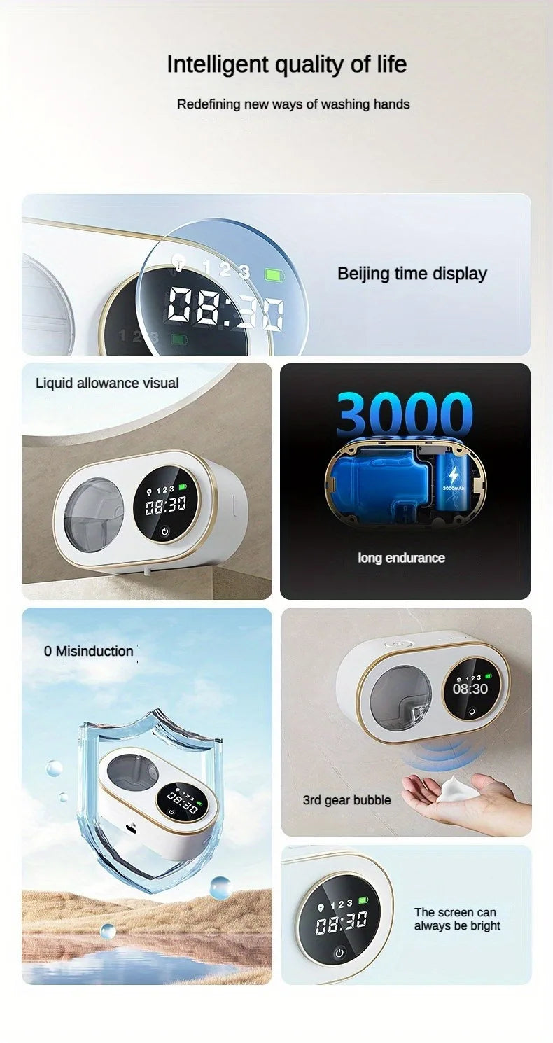 Smart Automatic Foaming Soap Dispenser with LED Screen 3000mah 320ml 3 Levels Touchless Rechargeable Sensor Soap Dispensers