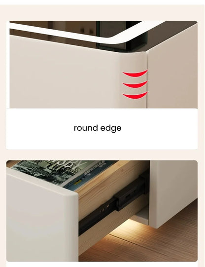 Modern Style Solid Wood Bedside Table with Wireless Charging Smart 2 Drawers Bedroom Nightstands with Lock 40cm