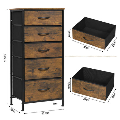 WOLTU Rustic Brown Dresser Storage Unit Chiffonier with 5 Fabric Drawers Wardrobe Living Room Cabinet
