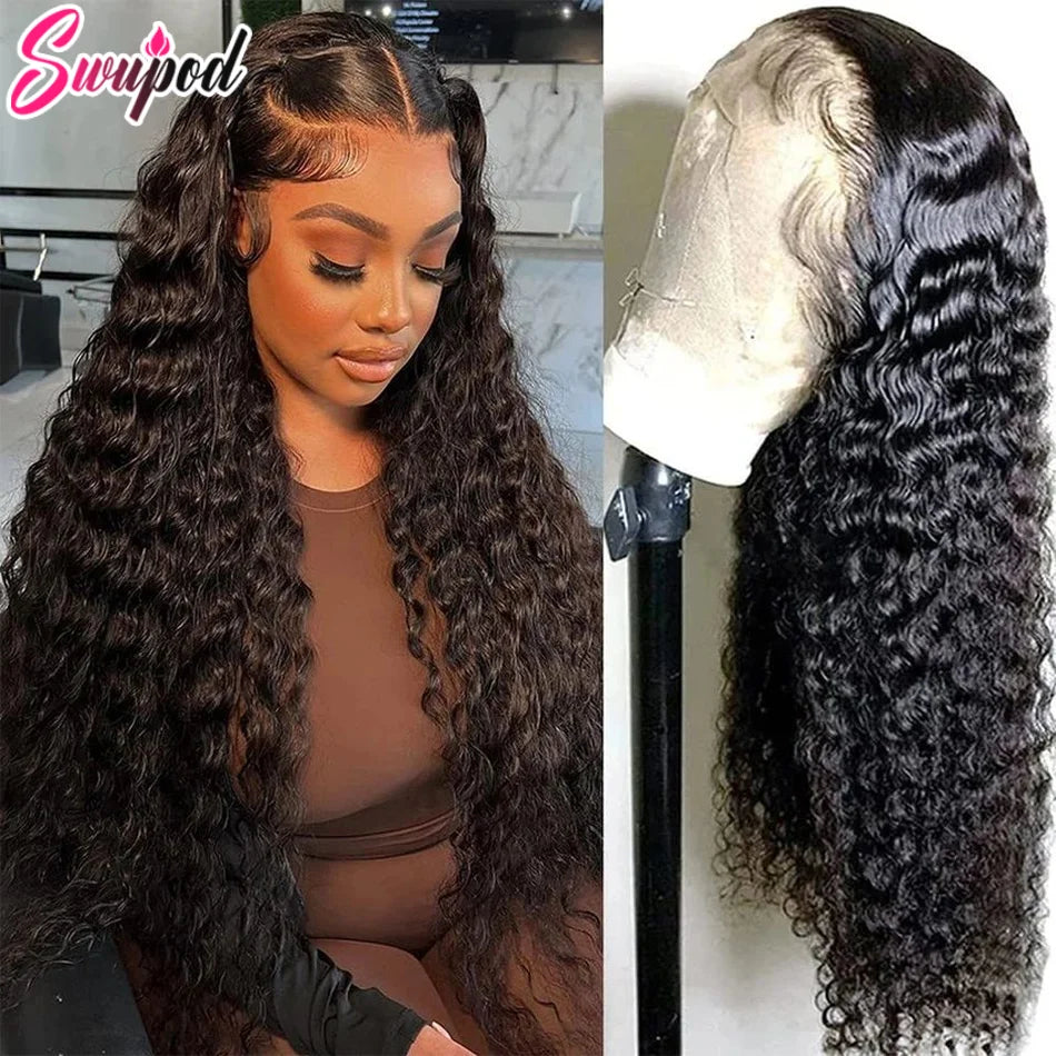 30 40 inch 250% 13x6 HD Lace Frontal Wig for Women 13x4 Front Deep Wave Kinky Curly Human Hair Dark Black Glueless Pre Plucked