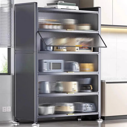 Sideboard Cabinet Locker Kitchen Shelf Floor Multi-Layer Home Living Room Microwave Oven with Door Storage Cabinet