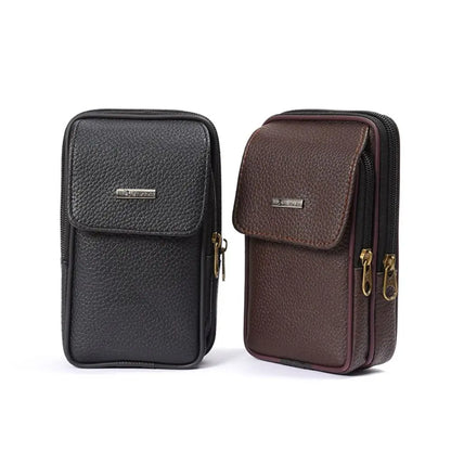 PU Leather Men Small Waist Bag Solid Color Bum Belt Pack Casual Fanny Business Waist Bag Men Travel Sports Belt Bum Phone Pouch
