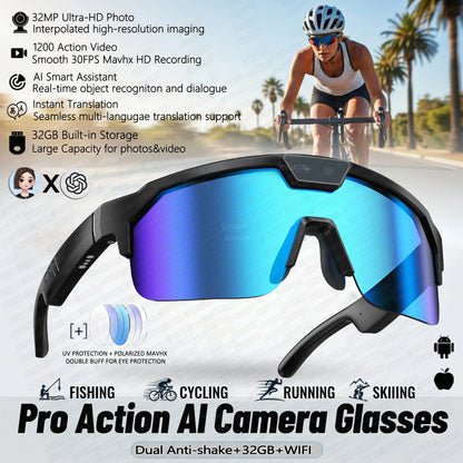 2026 New AI Smart Sports shooting&amp;recording Glasses 800W Camera HD Anti-shake Bicycle Riding Shooting Artifact Windproof Goggles