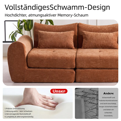 Orange Comfort Compressed Sofa,3 Seats No Assembly Required Sofa Bed,Black Chenille Free Combination For Living Room, Apartment