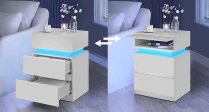 WOLTU Nightstand White/Black Bedside Table with LED Lighting 2 Drawers USB Charging Function Narrow Sofa Table