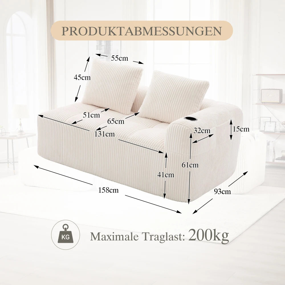 Compact Sofa Soft, Modular Sofa with Side Pocket and Beverage Holder, High Quality Comfort for Long Sitting, Incl. Pillows